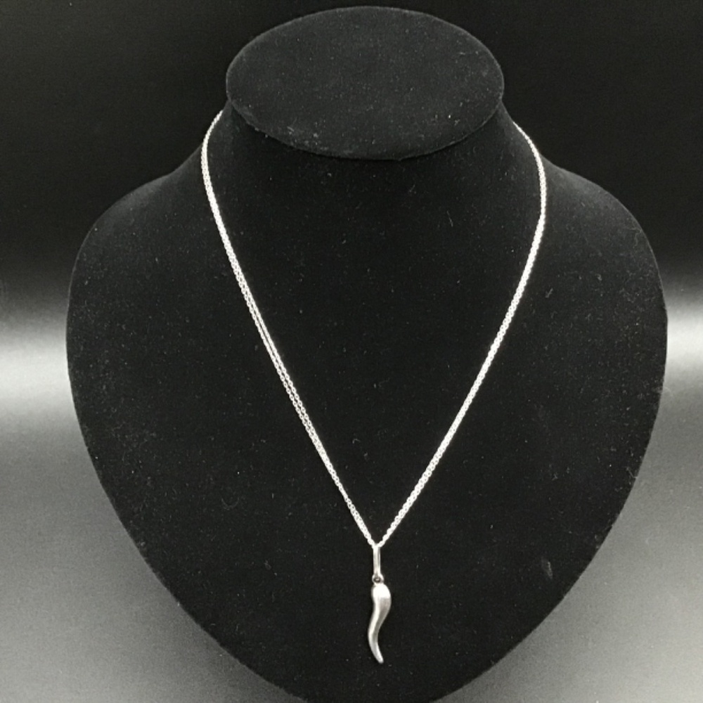 925 Sterling Silver Double Link/Curb Chain Italy with good luck Silver Horn